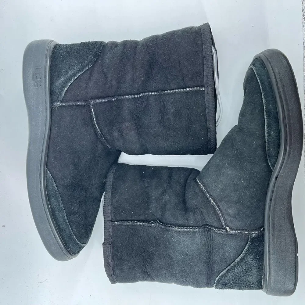 UGG Australia Womens Boots Suede Sheepskin Lined Mid Calf Leather Black M8-L9